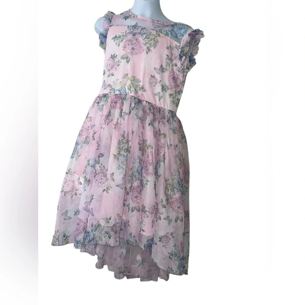Zenzi girls pink tulle floral high low dress sz XL 14/16